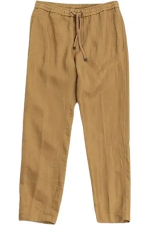 Moncler Byxor, Herr, L, Bomull, Beige Bomull Linne Straight Cut Byxor