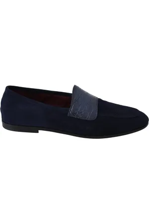 Dolce & Gabbana Skor, Herr, 40 EU, Läder, Blå Suede Caiman Loafers Tofflor Skor