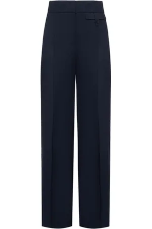HUGO BOSS Byxor, Dam, L, Bomull, Högmidjade Breda Ben Navy Byxor
