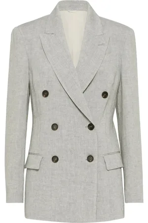 Brunello Cucinelli Jacka, Dam, XS, Ash Grey Dubbelknäppt Jacka med Monili Kedjedetalj