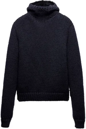 Prada Stickade tröjor & koftor, Herr, L, Blå Huva Tröja Aw24
