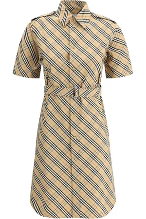 Burberry Klänning, Dam, 3Xs, Rutig Skjortklänning med Justerbar Sjals