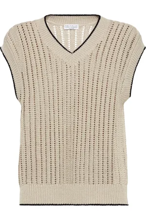 Brunello Cucinelli Stickade tröjor & koftor, Dam, XS, V-Neck Sleeveless Sweater