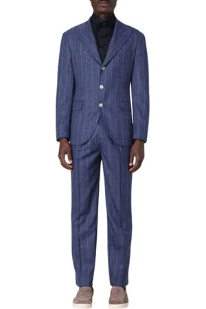 Brunello Cucinelli Kostym, Herr, S, Linne, Blå Pinstripad Linnesuit