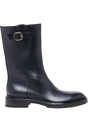 santoni Skor, Dam, 38 EU, Läder, Svarta läderankelstövlar spänne