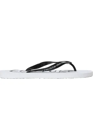 VERSACE Skor, Herr, 44 EU, Läder, Lyxiga Vita Flip Flops Sandaler