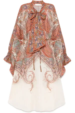 ZIMMERMANN Klänning, Dam, M, Blush Beige Bälte Båge Krage Klänning