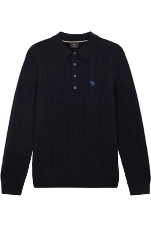 Paul Smith Stickade tröjor & koftor, Herr, L, Bomull, Marinblå Kabelstickad Tröja