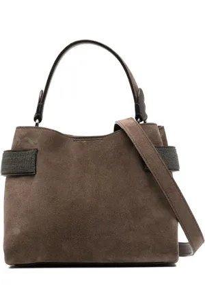 Brunello Cucinelli Väska, Dam, ONE Size, Mocka, Kaffebrun Mocka Kedjedetalj Väska