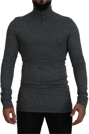Dolce & Gabbana Stickade tröjor & koftor, Herr, M, Polyester, Mörkgrå Logo Pullover Sweater