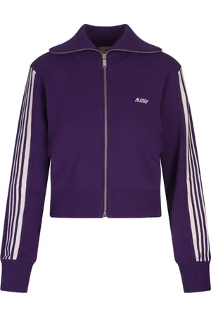 Autry Sweatshirts & Hoodies, Dam, XS, Lila Logo Zip-Up Tröja Randigt Mönster