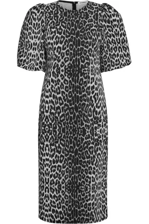 Co`Couture Klänning, Dam, XS, Bomull, Leocc Puff Klänning Mörkgrå Leopardtryck