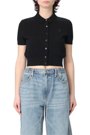 Alexander Wang Stickade tröjor & koftor, Dam, S, Svart Ribbad Crew Neck Sweater