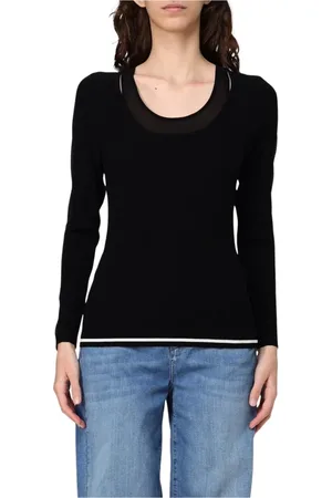 Liu Jo Stickade tröjor & koftor, Dam, L, Räfflad Stickad Pullover Tröja Svart