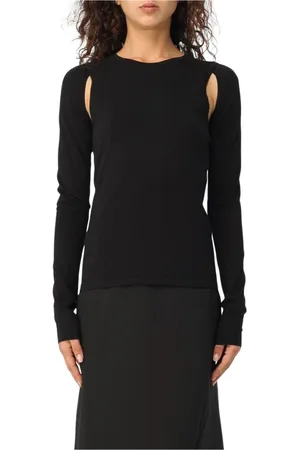 Helmut Lang Topp, Dam, M, Bomull, Svart Skulder Cutout Långärmad Topp