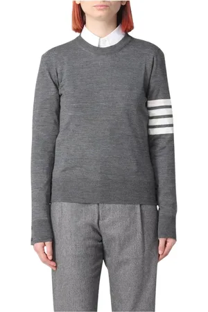 Thom Browne Stickade tröjor & koftor, Dam, S, Grå Ull Crew Neck Sweater