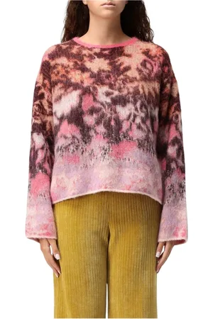 FORTE FORTE Stickade tröjor & koftor, Dam, S, Abstrakt Print Mohair Pullover Sweater