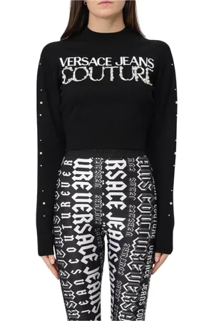 VERSACE Stickade tröjor & koftor, Dam, M, Svart Stickad Tröja med Pärldetalj