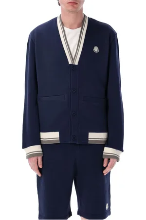 Moncler Stickade tröjor & koftor, Herr, L, Bomull, Navy Stickat Ss25 V-ringad Sweatshirt