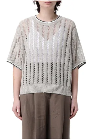 Brunello Cucinelli Stickade tröjor & koftor, Dam, XL, Läder, Openwork Stickad Tröja