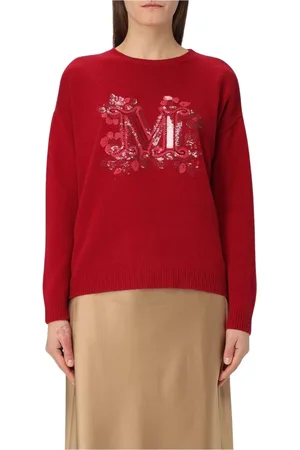Max Mara Stickade tröjor & koftor, Dam, S, Röd Paljettsweater Avslappnad Passform