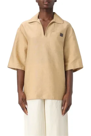 Max Mara Blusar & Skjortor , Dam, XS, Linne, Brun V-ringad Blus med Avslappnad Passform