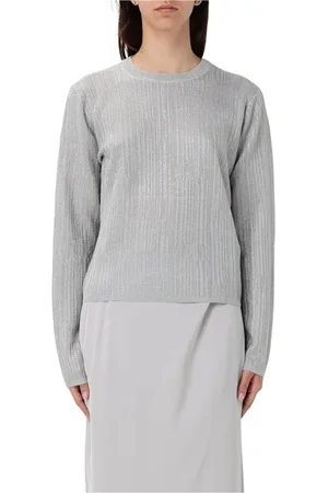 Armani Exchange Stickade tröjor & koftor, Dam, S, Silver Metallic Stickad Pullover Tröja