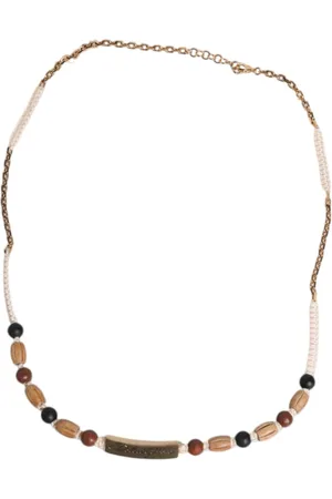 Dolce & Gabbana Accessoarer, unisex, ONE Size, Svart Guld Pärlhalsband Med Logohänge