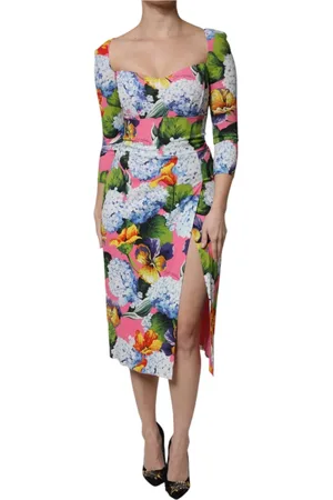 Dolce & Gabbana Klänning, Dam, XL, Blommig Midi Klänning med Sidoslitsar