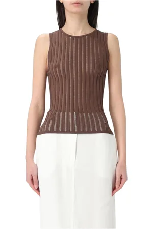 Patrizia Pepe Stickade tröjor & koftor, Dam, XS, Brun Stickad Crew Neck Sweater