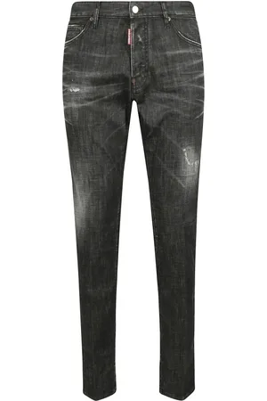 Dsquared2 Jeans, Herr, S, Läder, Denim Jeans med knappstängning och läderlogopatch