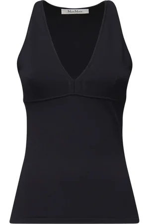 Max Mara Stickade tröjor & koftor, Dam, M, Svart Stretch Fit V-ringad Topp