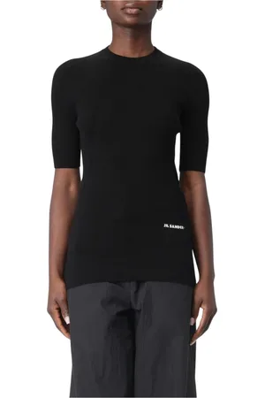 Jil Sander Stickade tröjor & koftor, Dam, S, Svart Ribbstickad Topp