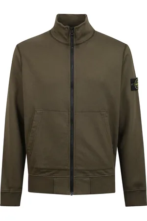 Stone Island Sweatshirts & Hoodies, Herr, S, Bomull, Hög hals dragkedja tröja med avtagbar applikation