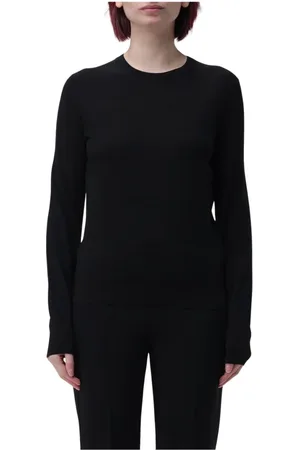 THEORY Stickade tröjor & koftor, Dam, L, Svart Ull Crew Neck Sweater