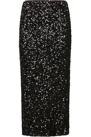 ROTATE Kjol, Dam, S, Polyester, Svart paljett midi klänning med slits bak och dold hak dragkedja stängning