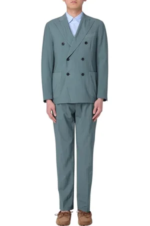 Boglioli Kostym, Herr, 3Xl, Linne, Grön Dubbelknäppt Kostym
