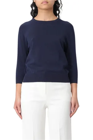 Aspesi Stickade tröjor & koftor, Dam, M, Blå Merino Stickad Pullover Tröja