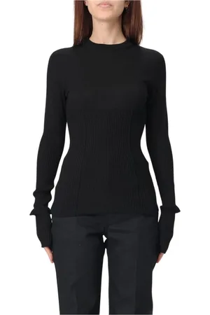 Jil Sander Stickade tröjor & koftor, Dam, S, Grön Ribbad Ulltröja