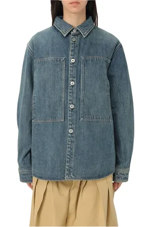 Jil Sander Blusar & Skjortor , Dam, S, Denim, Elegant Blå Tröja med Skjortdesign