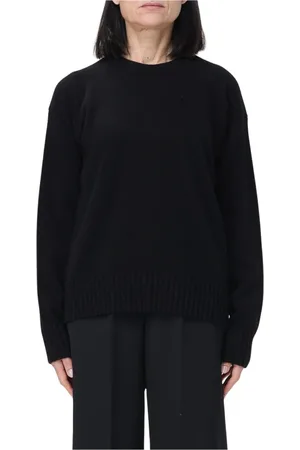 Jil Sander Stickade tröjor & koftor, Dam, S, Svart Merino Crew Neck Sweater