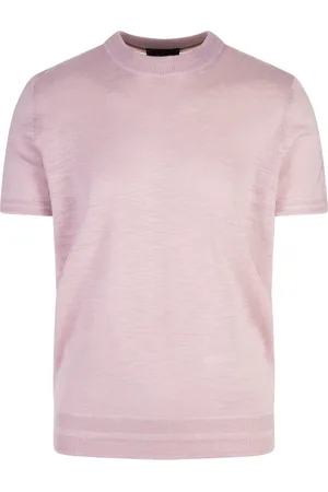 HUGO BOSS Stickade tröjor & koftor, Herr, L, Bomull, Rosa Ribbstickad Tröja Bomull Lyocell