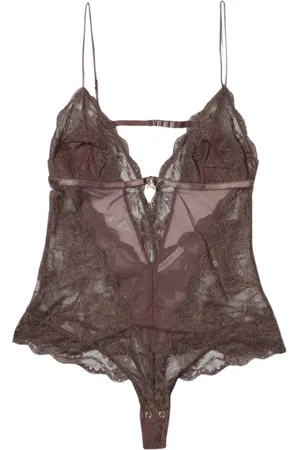 Patrizia Pepe Pyjamaser & Lounge, Dam, S, Läder, Brun Spetsunderkläderset