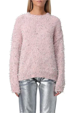 Msgm Stickade tröjor & koftor, Dam, S, Rosa Metallicthread Sweater Relaxed Fit