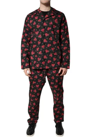 Dolce & Gabbana Pyjamaser & Lounge, Herr, L, Bomull, Svart Blommigt Bomullspyjamas Set
