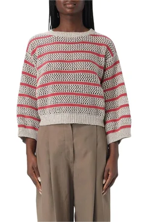 Brunello Cucinelli Stickade tröjor & koftor, Dam, XS, Linne, Vit Stickad Tröja