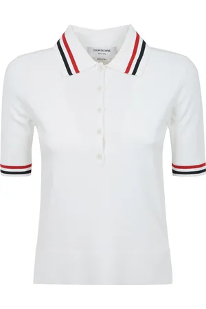 Thom Browne Topp, Dam, S, Polyester, Randig Jersey Polo Tröja