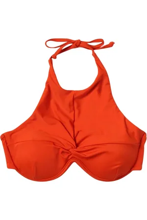 Andrea Iyamah Badkläder, Dam, XS, Nylon, Röd Halterneck Baddräkt Rynkning Detalj