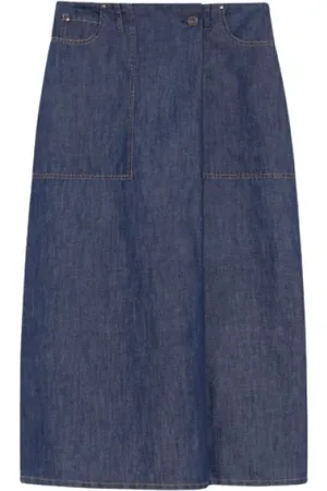 Max Mara Kjol, Dam, S, Denim, Blå Denim Långkjol med Bälte