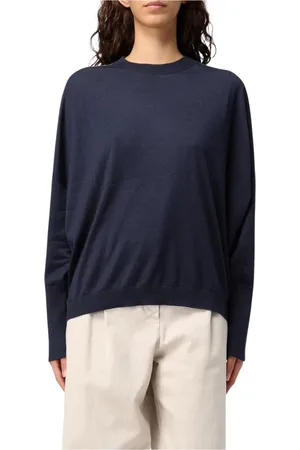Brunello Cucinelli Stickade tröjor & koftor, Dam, L, Kashmir, Blå Cashmere Crew Neck Sweater